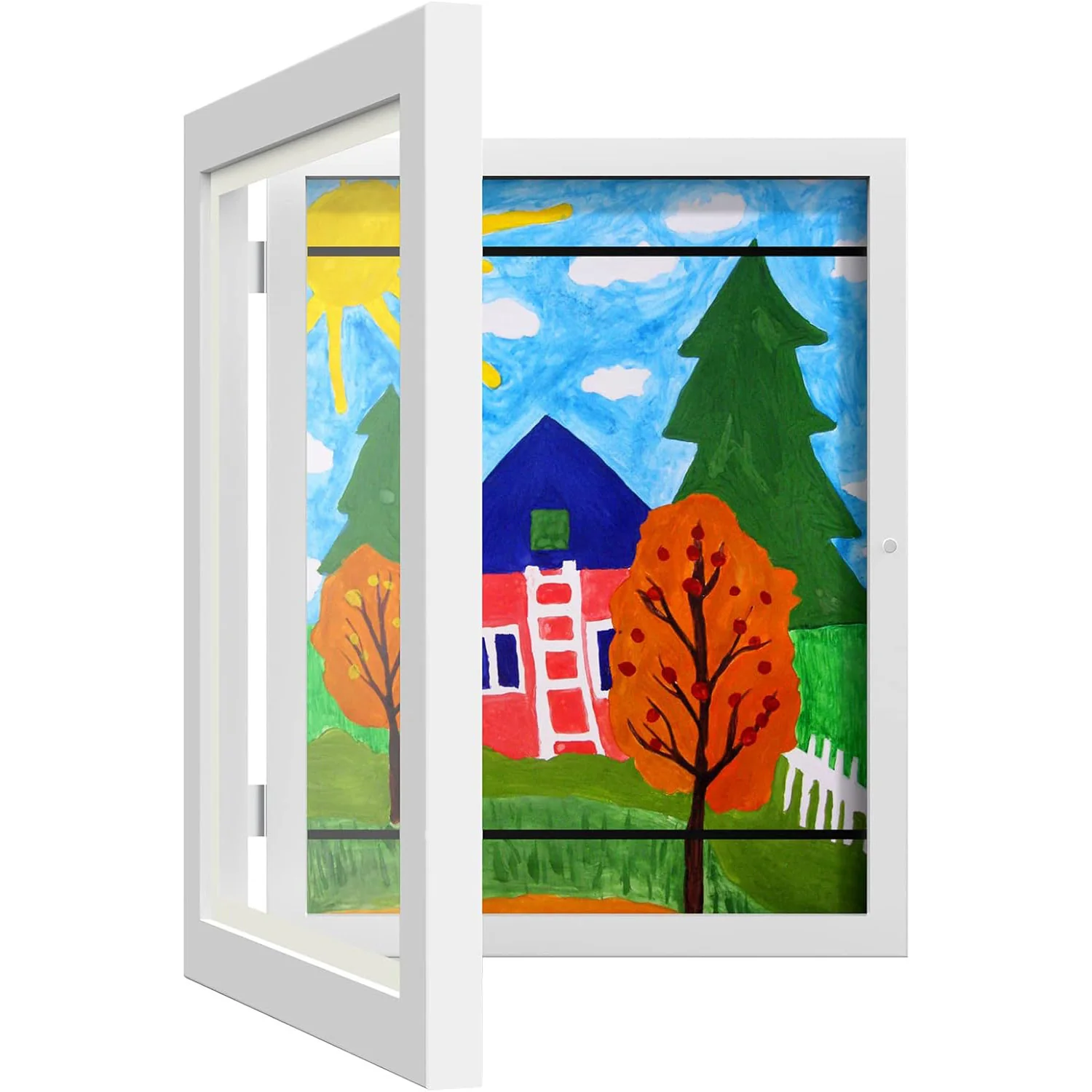 A3 Kids Art Frame Wooden Artwork Display Children Drawing Storage Holds 150 Pictures (White) - Image 5