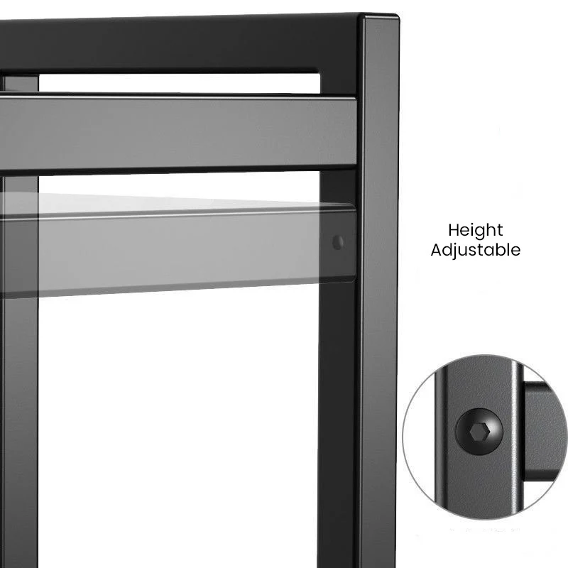 Adjustable Multifunction Steel Microwave Oven Rack Stand Kitchen Shelf Cabinet (Black) - Image 7