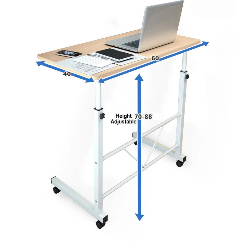 Adjustable Portable Sofa Bed Side Table Laptop Desk with Wheels (Oak) - Image 9
