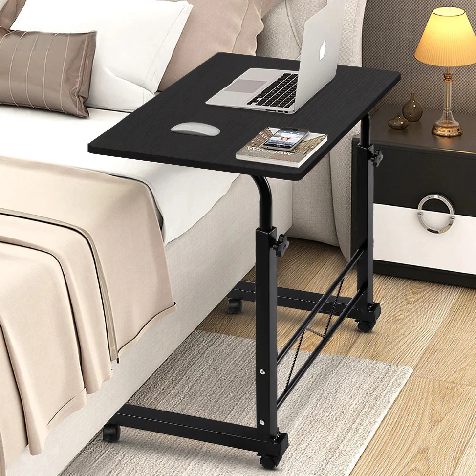 Adjustable Portable Sofa Bed Side Table Laptop Desk with Wheels (Black) - Image 5