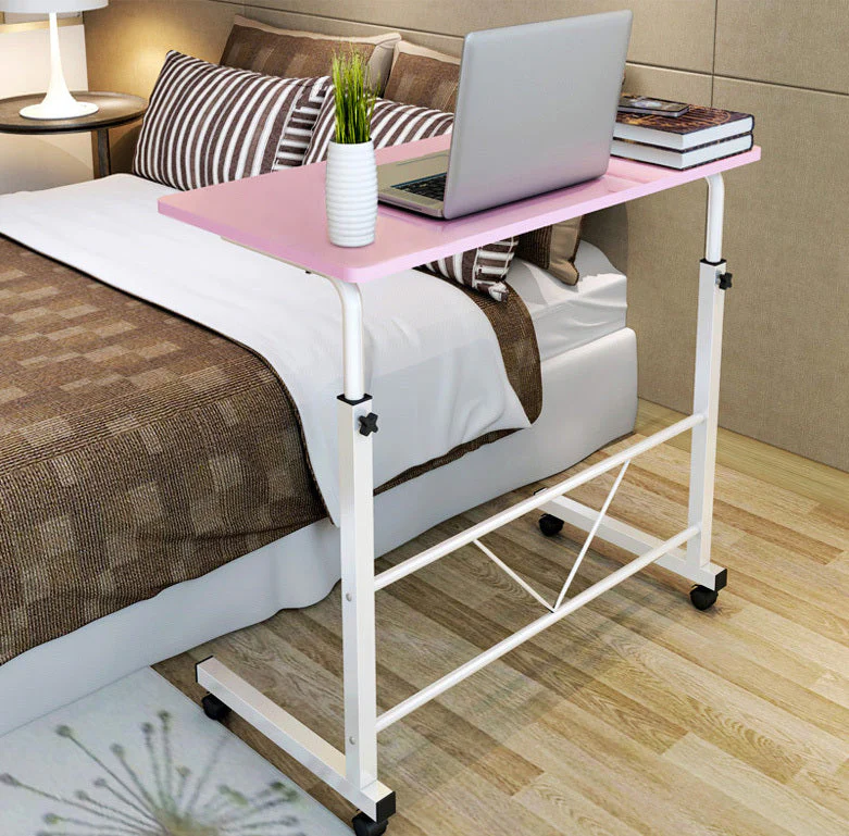 Adjustable Portable Sofa Bed Side Table Laptop Desk with Wheels (Pink) - Image 2