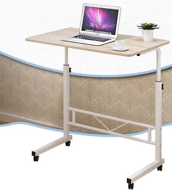 Adjustable Portable Sofa Bed Side Table Laptop Desk with Wheels (White Frame) - Image 10