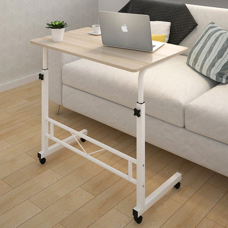 Adjustable Portable Sofa Bed Side Table Laptop Desk with Wheels (White Frame) - Image 11