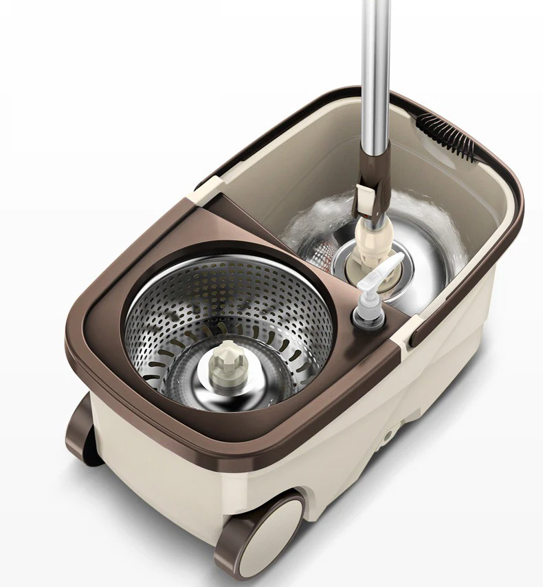 Advanced 360 Degree Spin Mop & Stainless Steel Bucket Kit with Wheels (Cookie & Cream) - Image 21