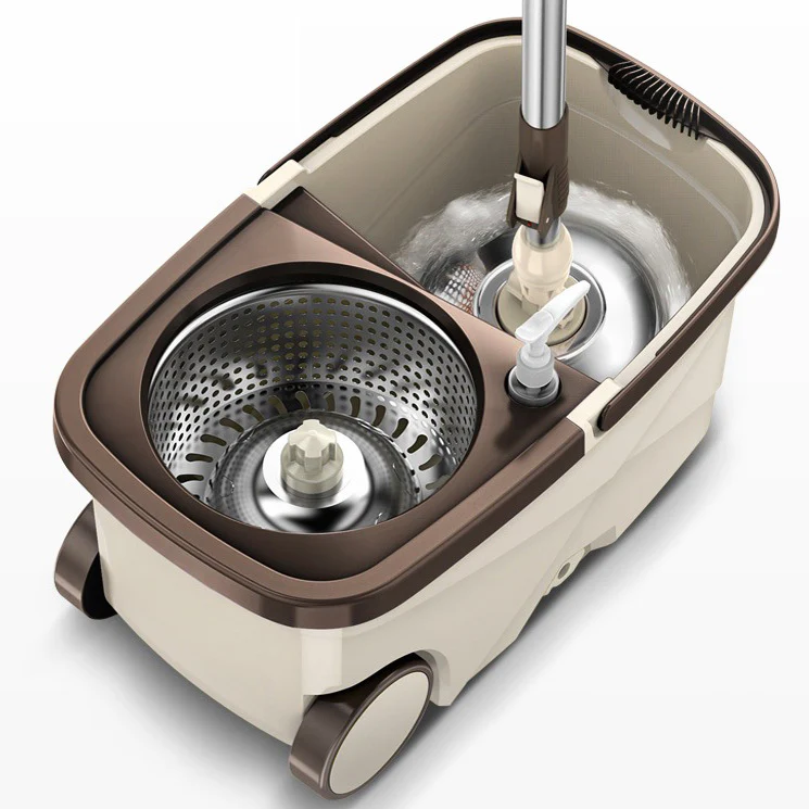 Advanced 360 Degree Spin Mop & Stainless Steel Bucket Kit with Wheels (Cookie & Cream) - Image 23