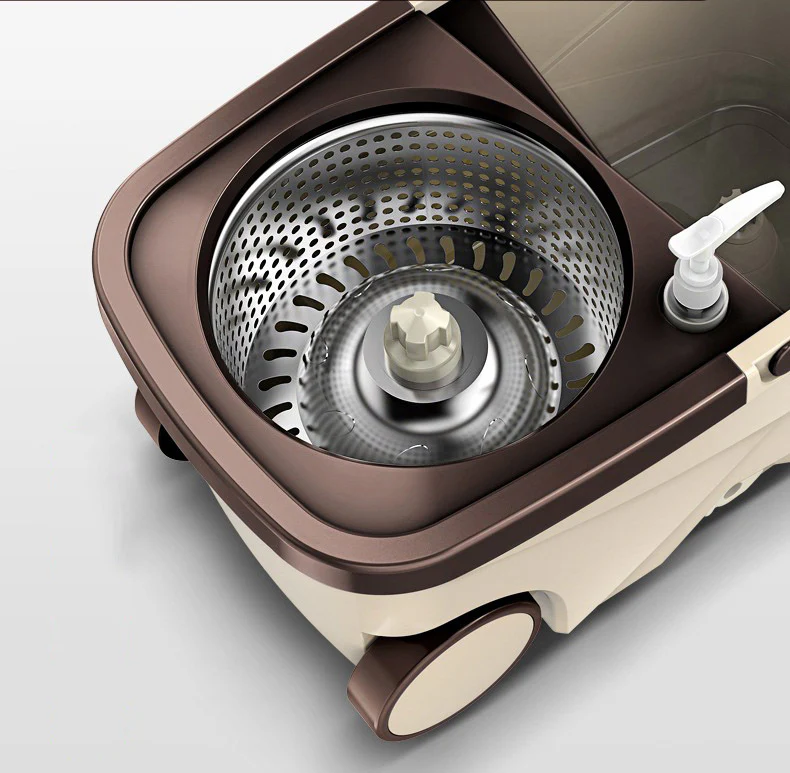 Advanced 360 Degree Spin Mop & Stainless Steel Bucket Kit with Wheels (Cookie & Cream) - Image 8