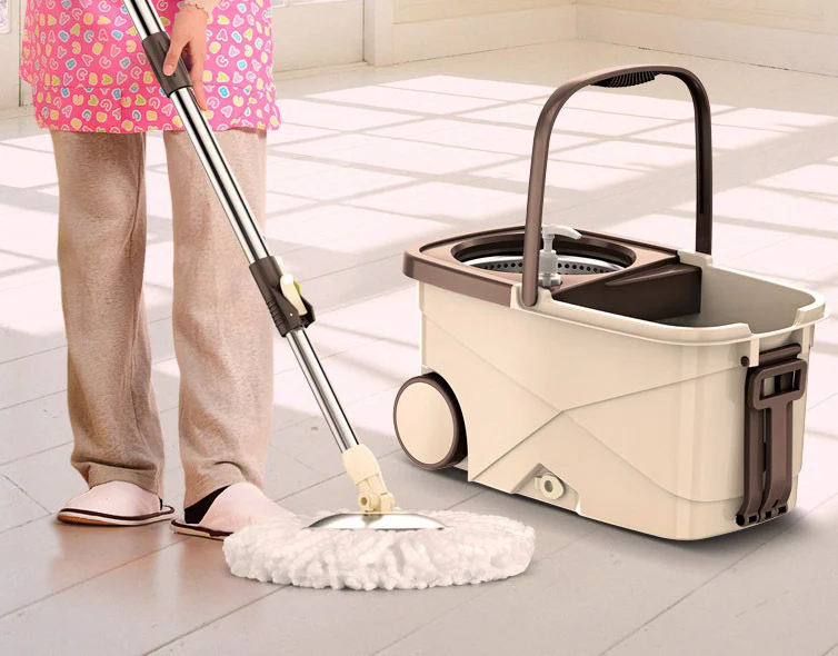 Advanced 360 Degree Spin Mop & Stainless Steel Bucket Kit with Wheels (Cookie & Cream) - Image 9