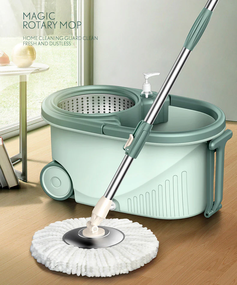 Advanced 360 Degree Spin Mop & Stainless Steel Bucket Kit with Wheels (Mint) - Image 16