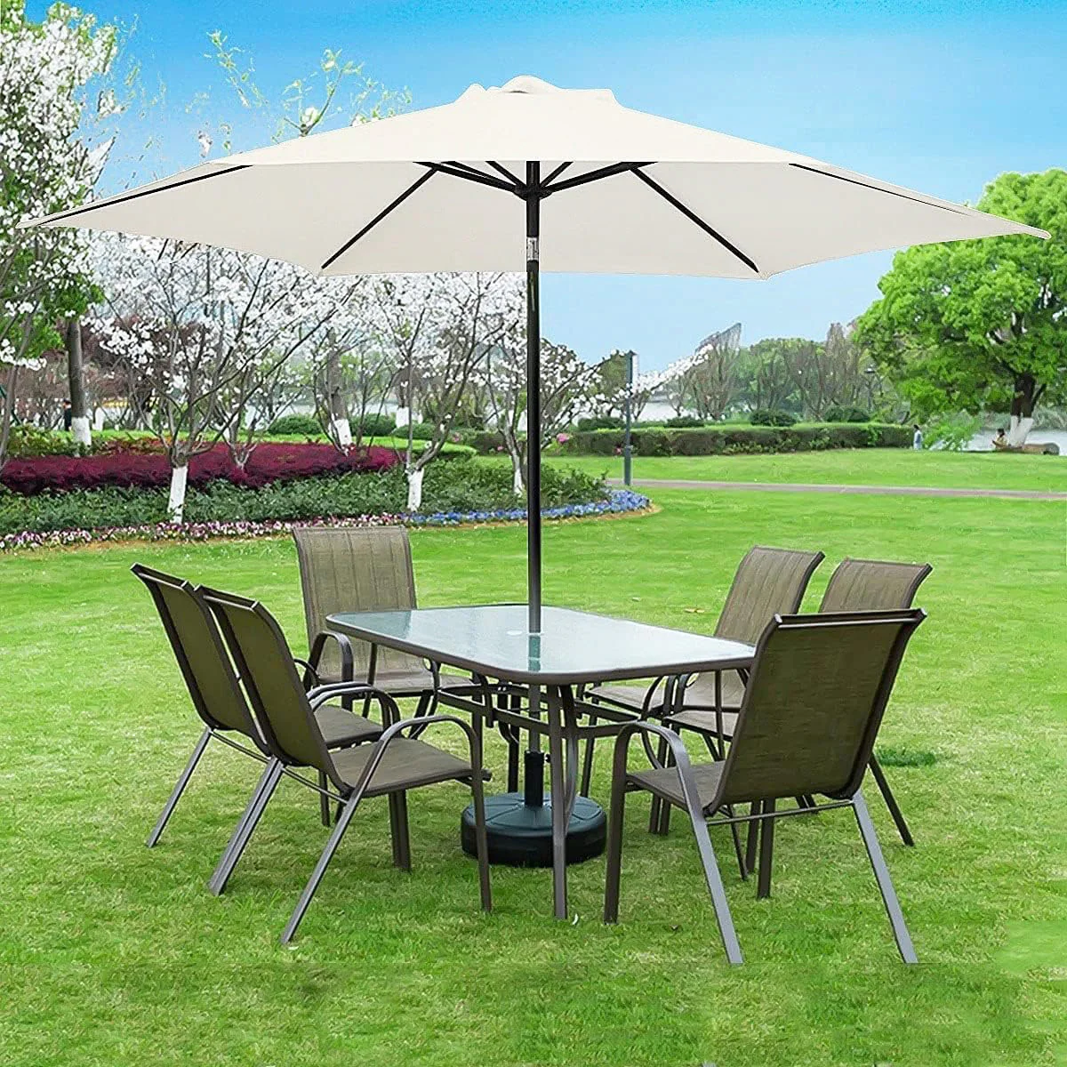 Alfresco 2.7m Steel Outdoor Garden Patio Market Umbrella (White) - Image 6