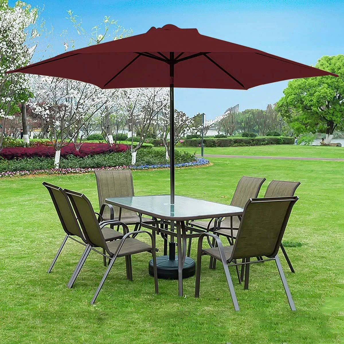 Alfresco 3m Steel Outdoor Garden Patio Market Umbrella (Maroon) - Image 4