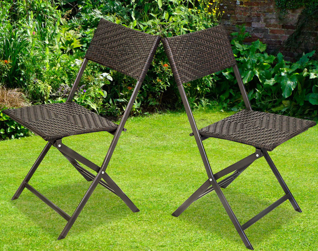 Alfresco 5PC Outdoor Setting (Blue Umbrella & Stand, 2 Rattan Chairs, Round Table) - Image 6