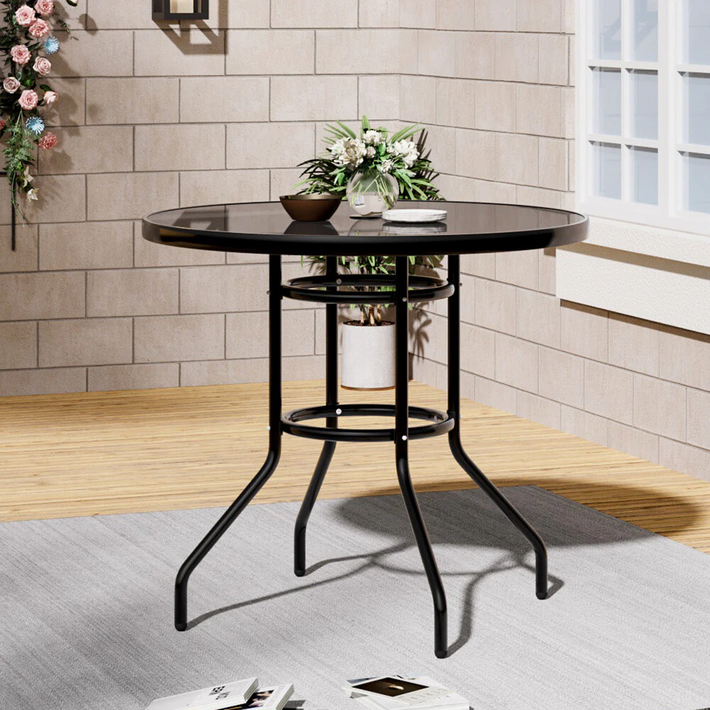 Alfresco 80cm Round Mirrored Tempered Glass Table - Image 11