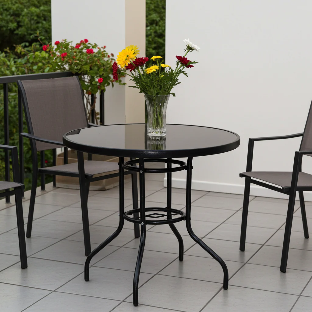 Alfresco 80cm Round Mirrored Tempered Glass Table - Image 15