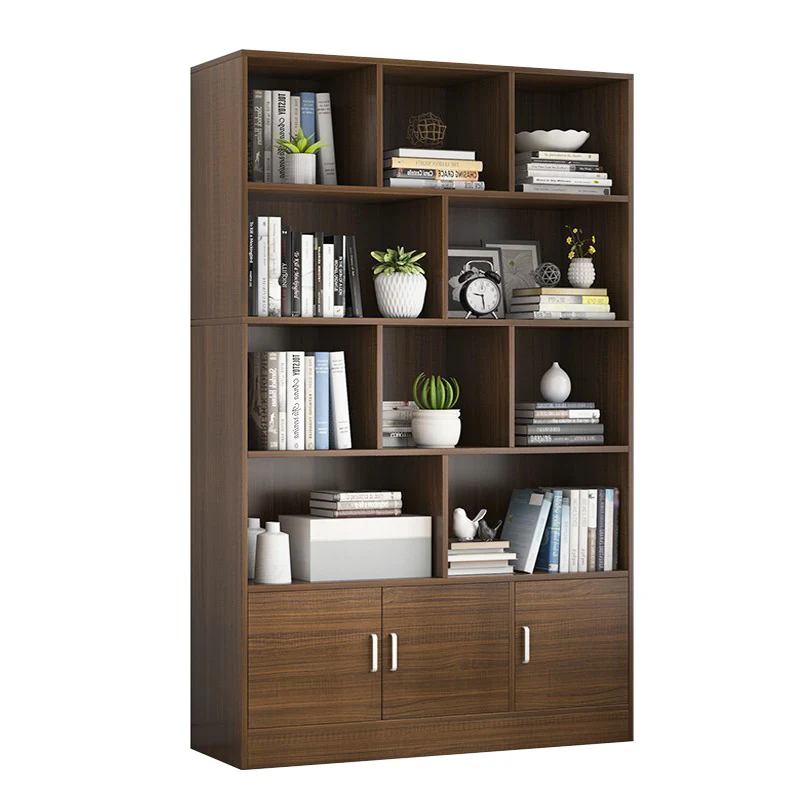 Alpha 10-Shelf 3-Door Wardrobe Cupboard Bookshelf Cabinet (Black Walnut) - Image 5