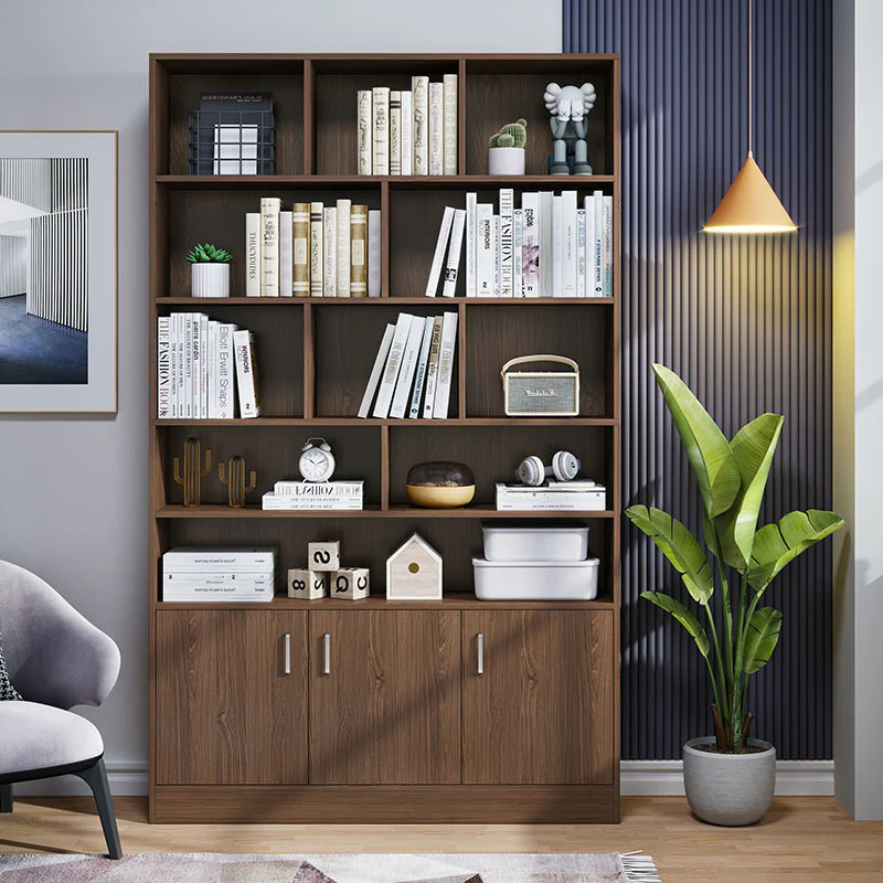 Alpha 10-Shelf 3-Door Wardrobe Cupboard Bookshelf Cabinet (Black Walnut) - Image 7