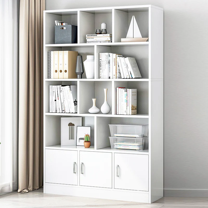 Alpha 10-Shelf 3-Door Wardrobe Cupboard Bookshelf Cabinet (White) - Image 4