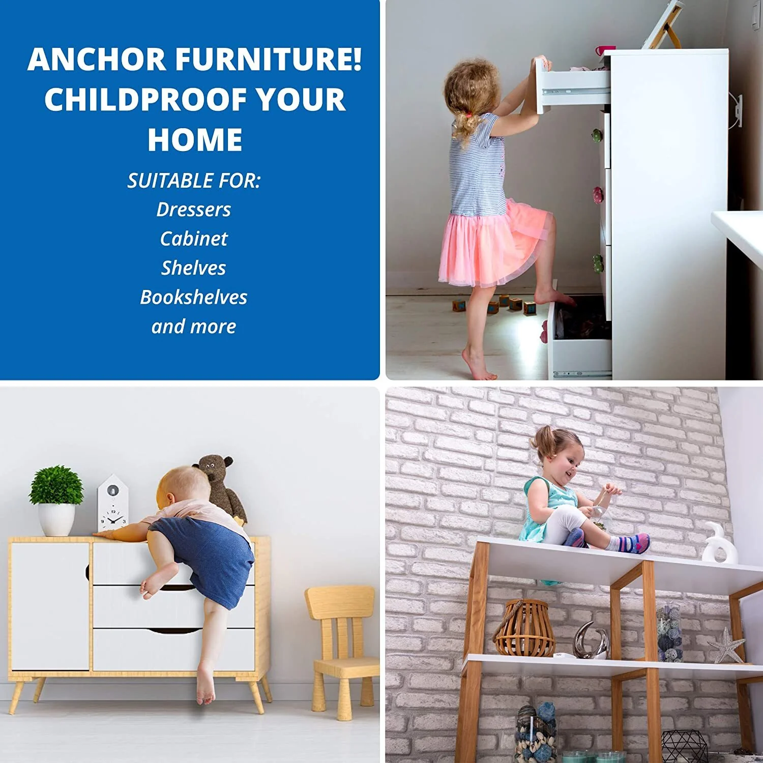 Anti-tip Furniture Safety Straps Wall Secure Anchors Baby Proofing Kit - Image 4