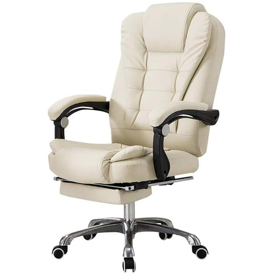 Apex Deluxe Executive Reclining Office Chair with Foot Rest (White/Cream) - Image 4