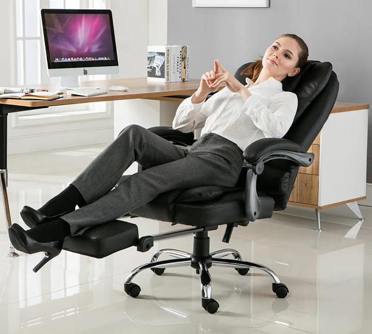 Apex Deluxe Executive Reclining Office Chair with Foot Rest (White/Cream) - Image 5
