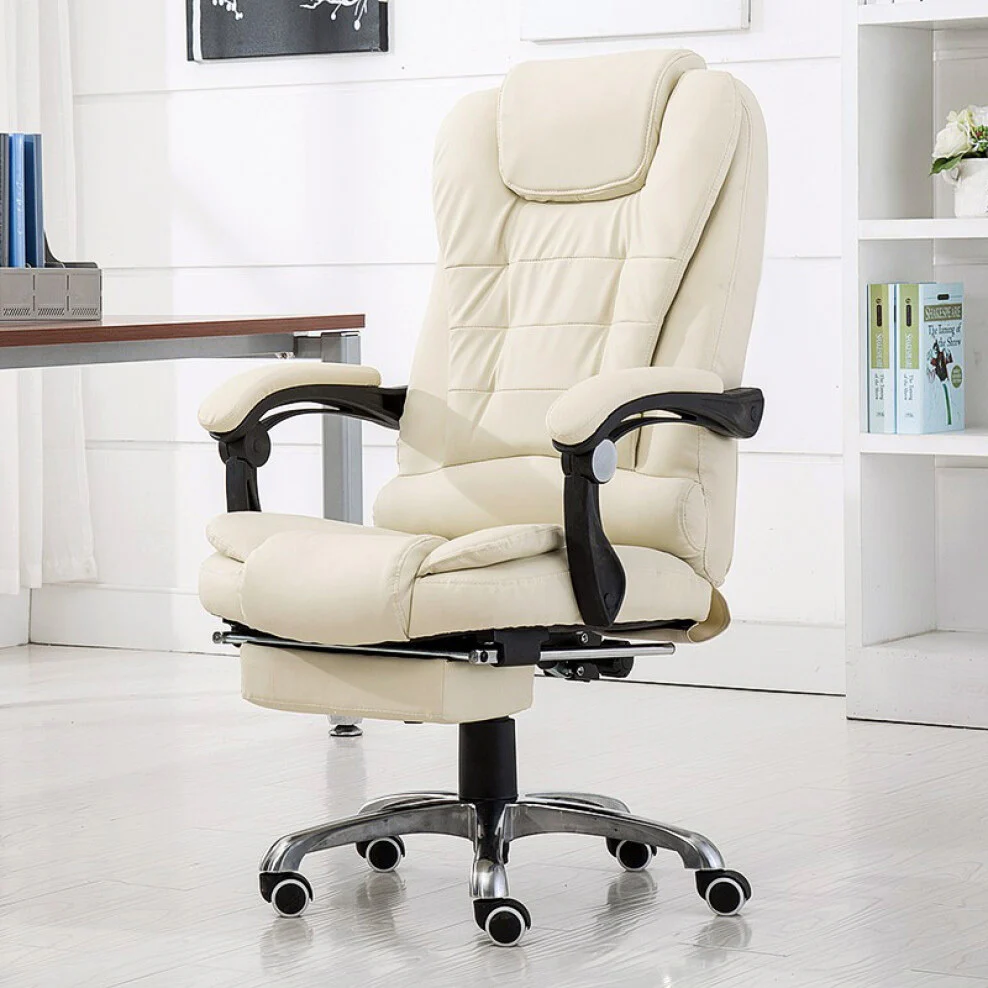 Apex Deluxe Executive Reclining Office Chair with Foot Rest (White/Cream) - Image 6
