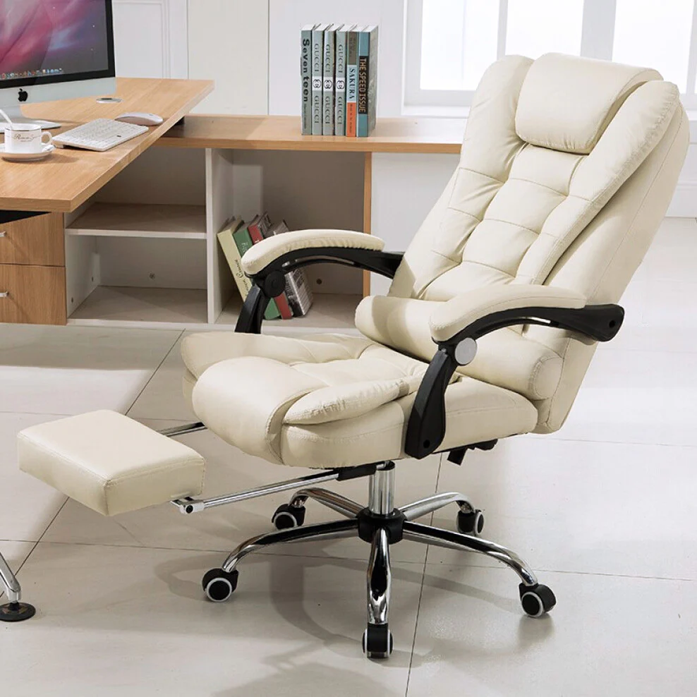 Apex Executive Reclining Office Chair with Foot Rest (White/Cream) - Image 18