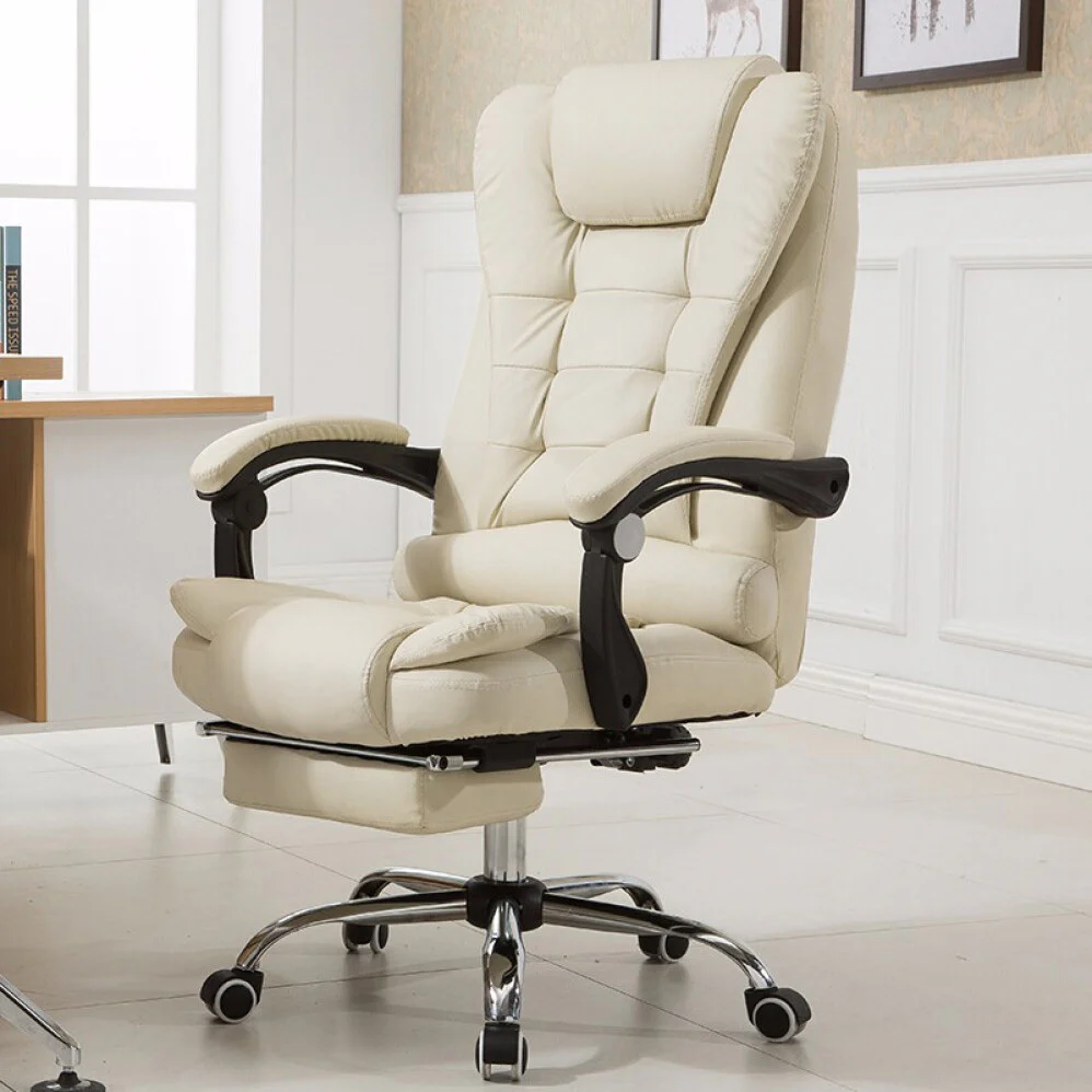 Apex Executive Reclining Office Chair with Foot Rest (White/Cream) - Image 4