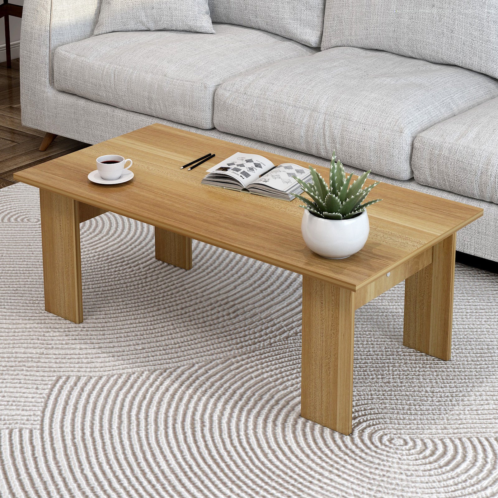 Aphrodite Wooden Coffee Table Desk (Natural Oak) - Image 9