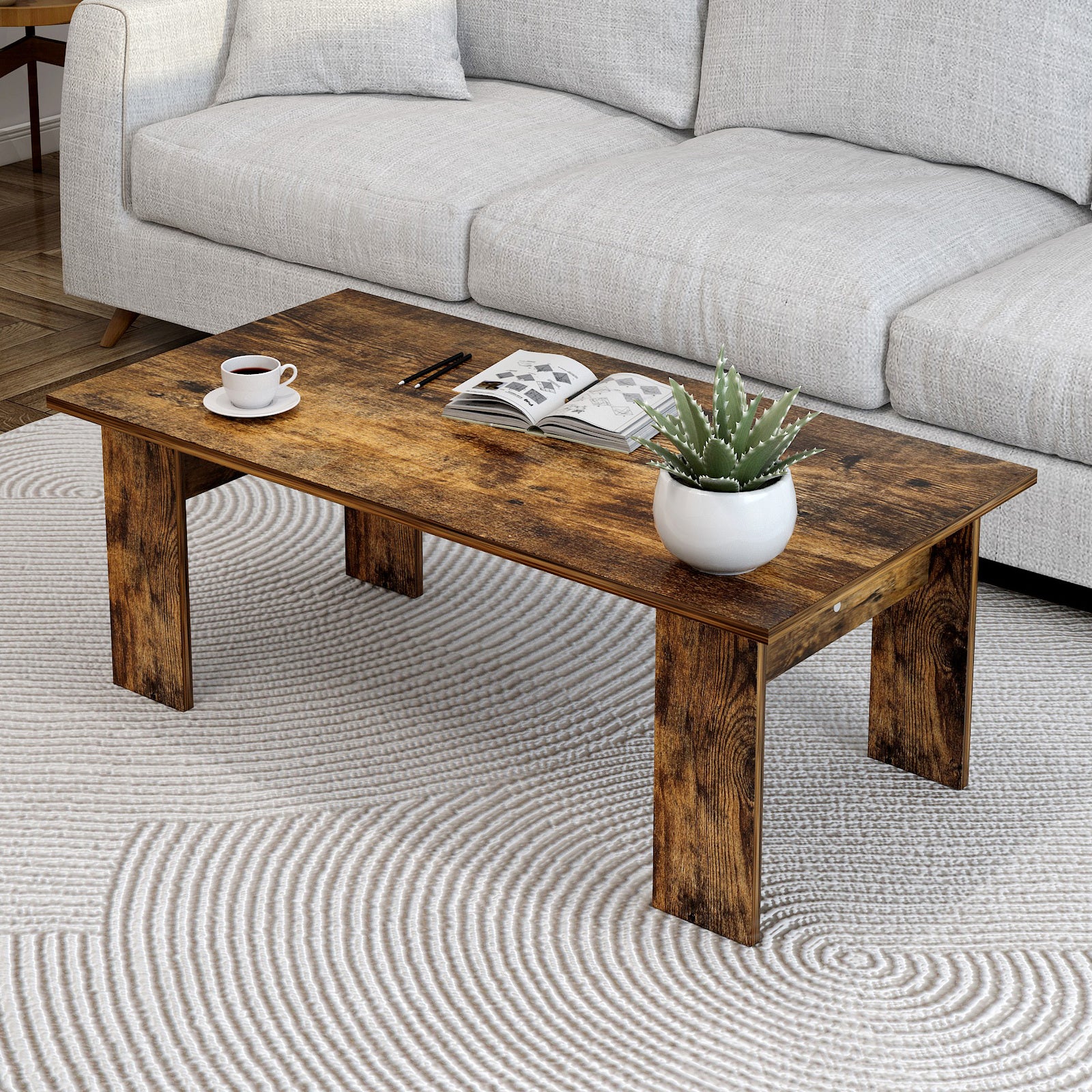 Aphrodite Wooden Coffee Table Desk (Rustic Oak) - Image 8