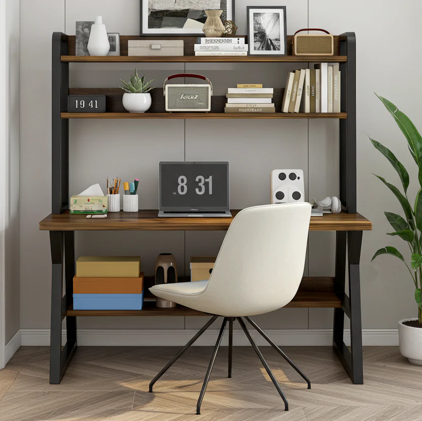 Aspire Large Industrial Office Computer Desk Workstation with Bookshelf (Rustic Wood) - Image 8
