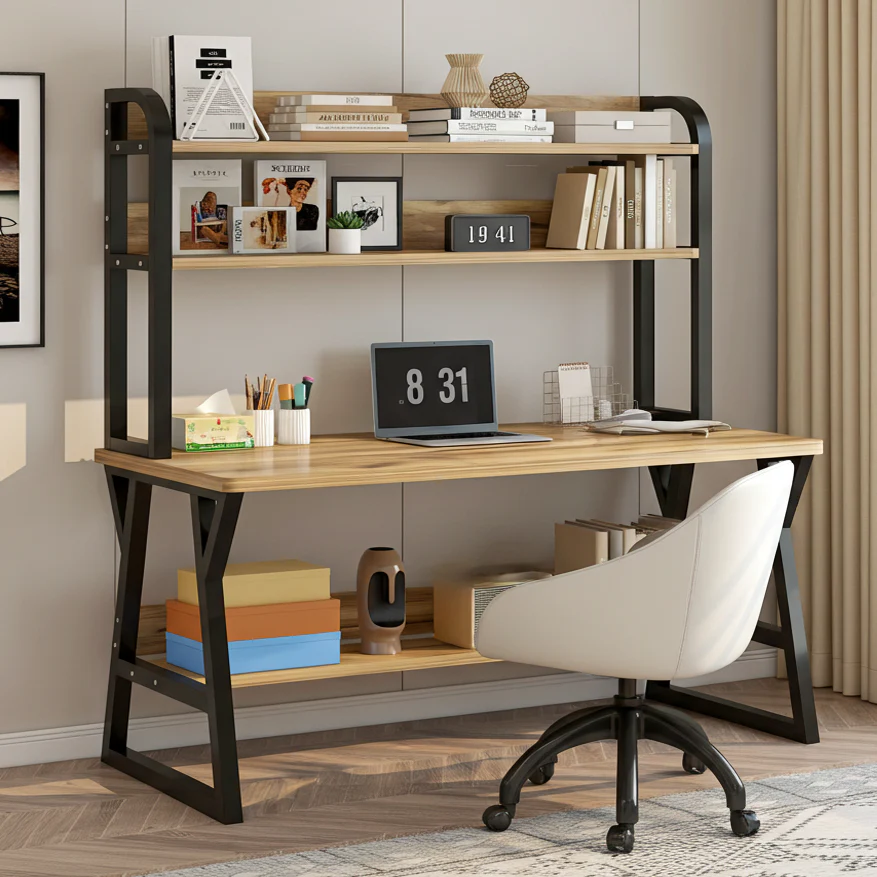 Aspire Large Industrial Office Computer Desk Workstation with Bookshelf (Oak) - Image 11