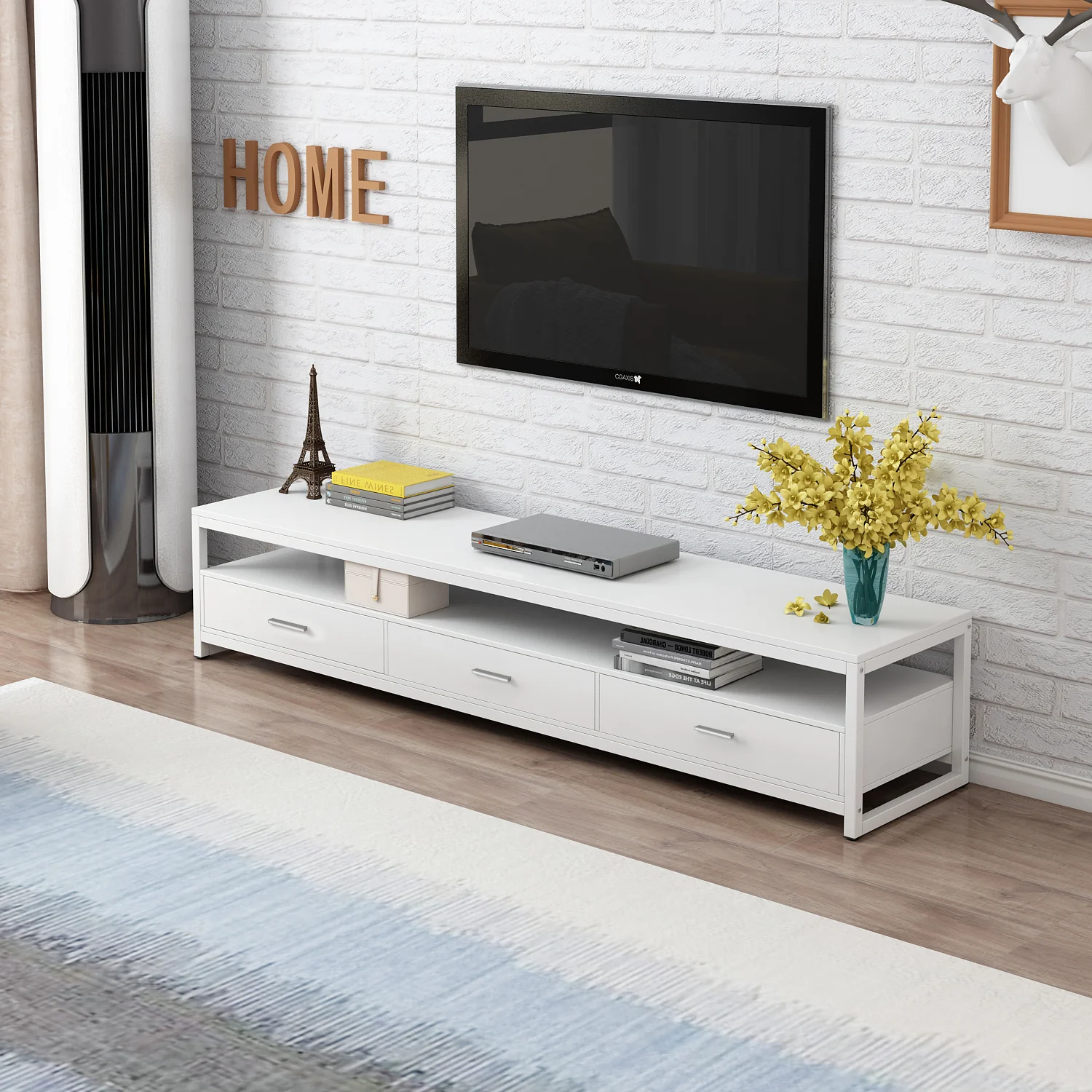 Athena 3-Drawer TV Cabinet (White) - Image 3