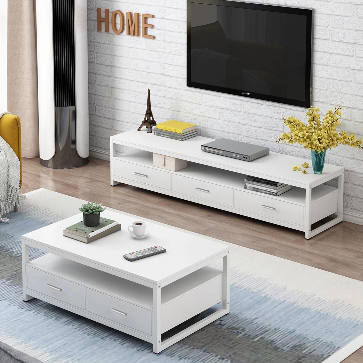 Athena 3-Drawer TV Cabinet (White) - Image 5