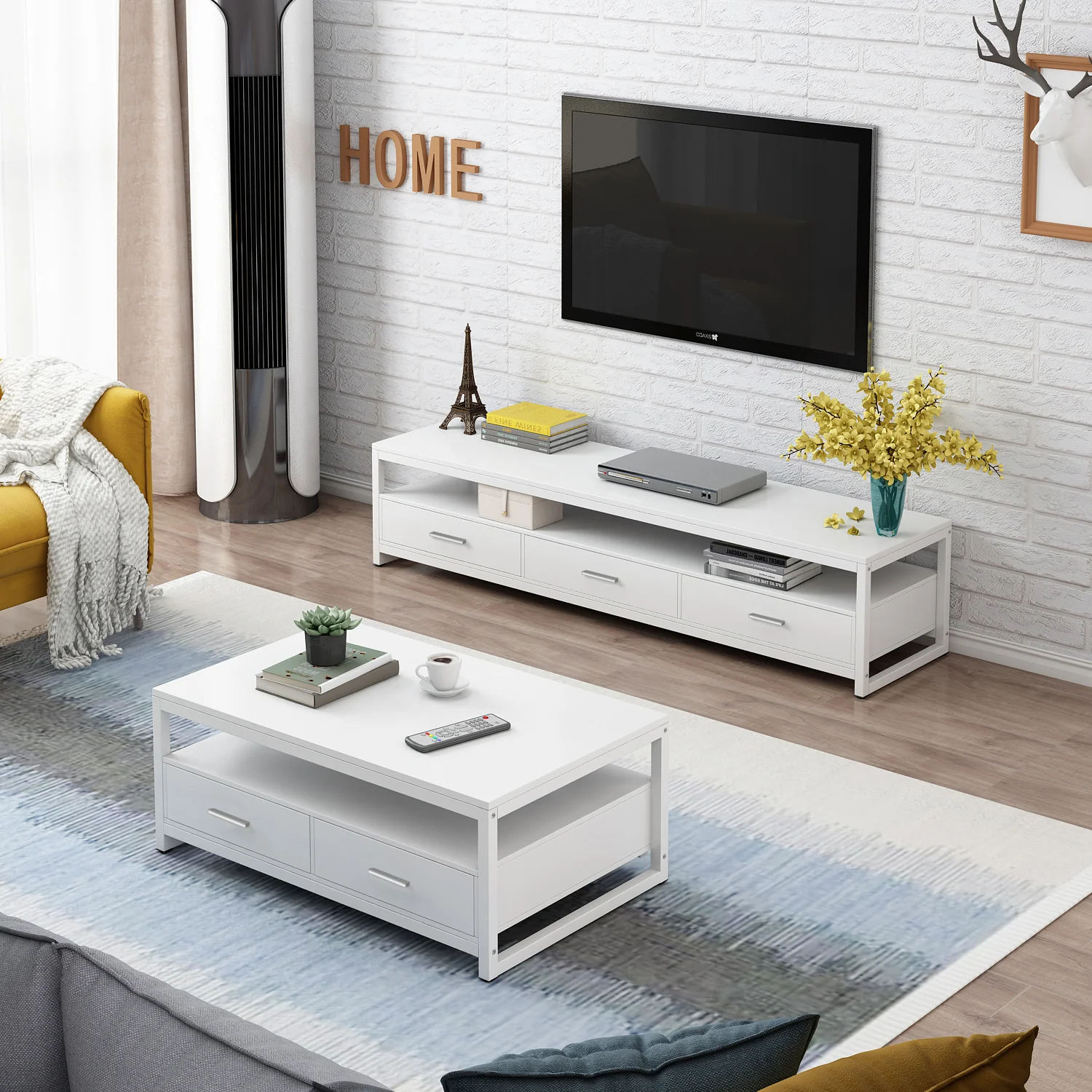 Athena 3-Drawer TV Cabinet (White) - Image 6