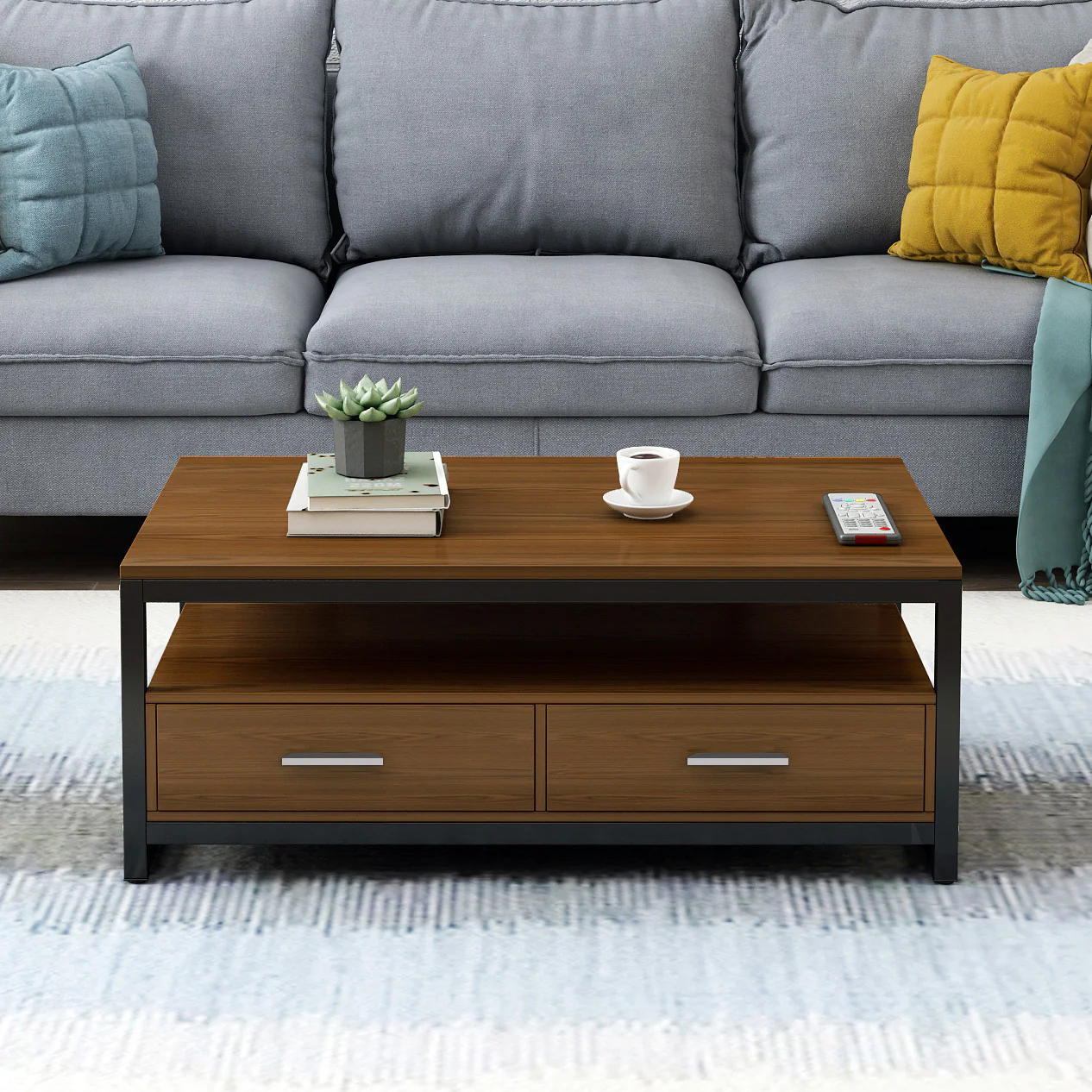 Athena Designer Coffee Table with Drawers (Walnut) - Image 2