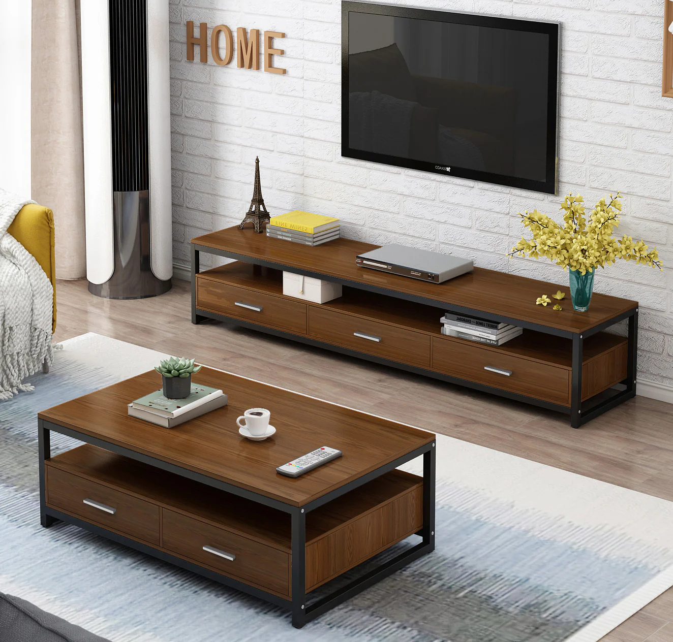 Athena Designer Coffee Table with Drawers (Walnut) - Image 4