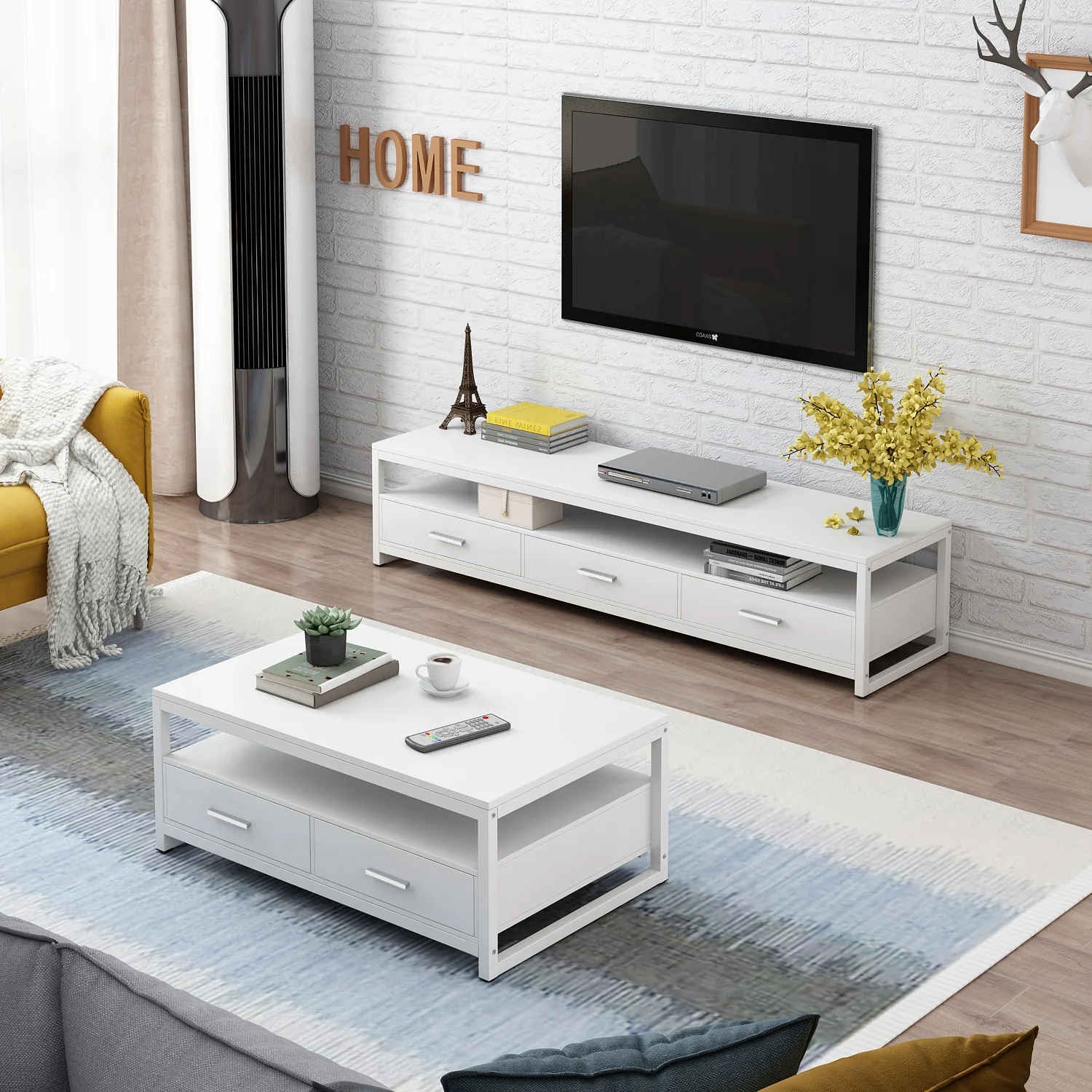 Athena Designer Coffee Table with Drawers (White) - Image 8
