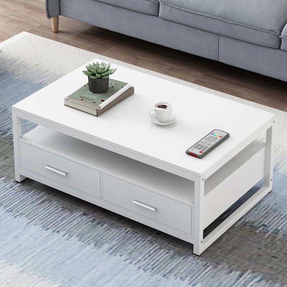 Athena Designer Coffee Table with Drawers (White) - Image 9