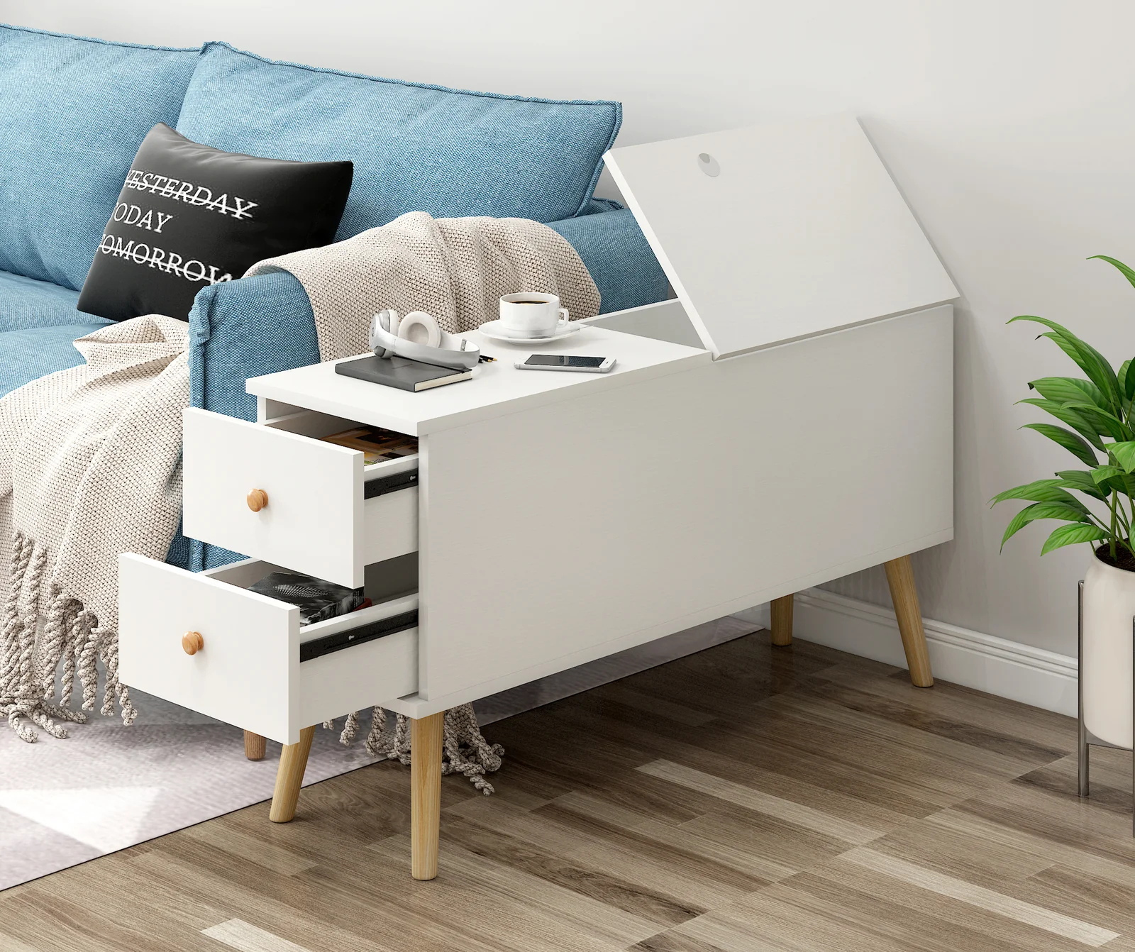 Atlantic Lift Storage Coffee Table with Drawers (White) -100cm - Image 3