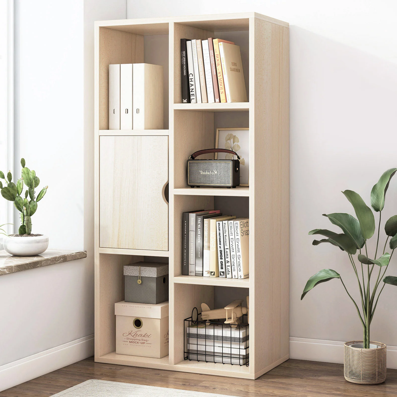 Aura Organizer Bookcase Storage Display Shelf Cabinet Closet (White Oak) - Image 6