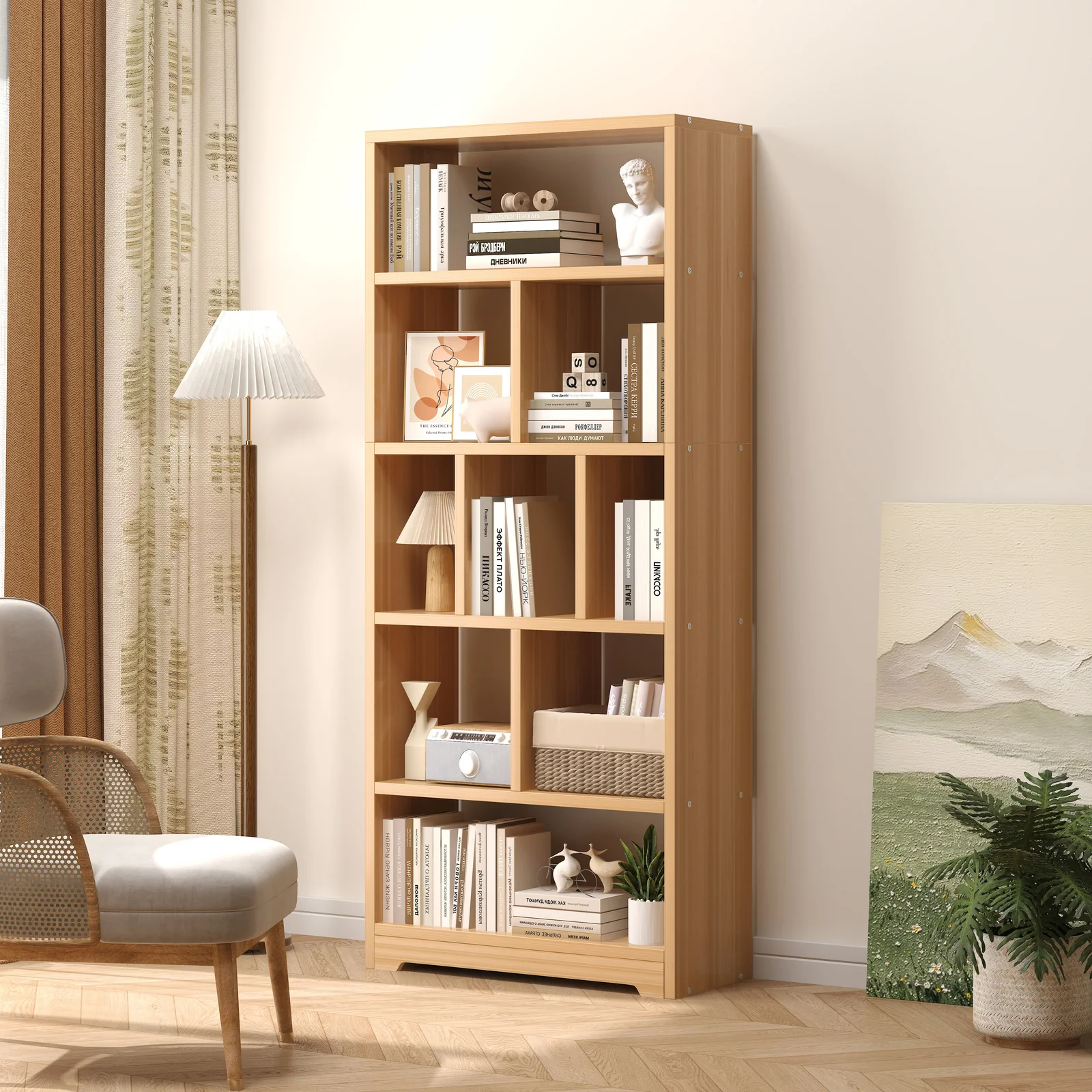 Aurora 1800mm Streamline Tall Display Shelf Bookshelf Organizer (Oak) - Image 2
