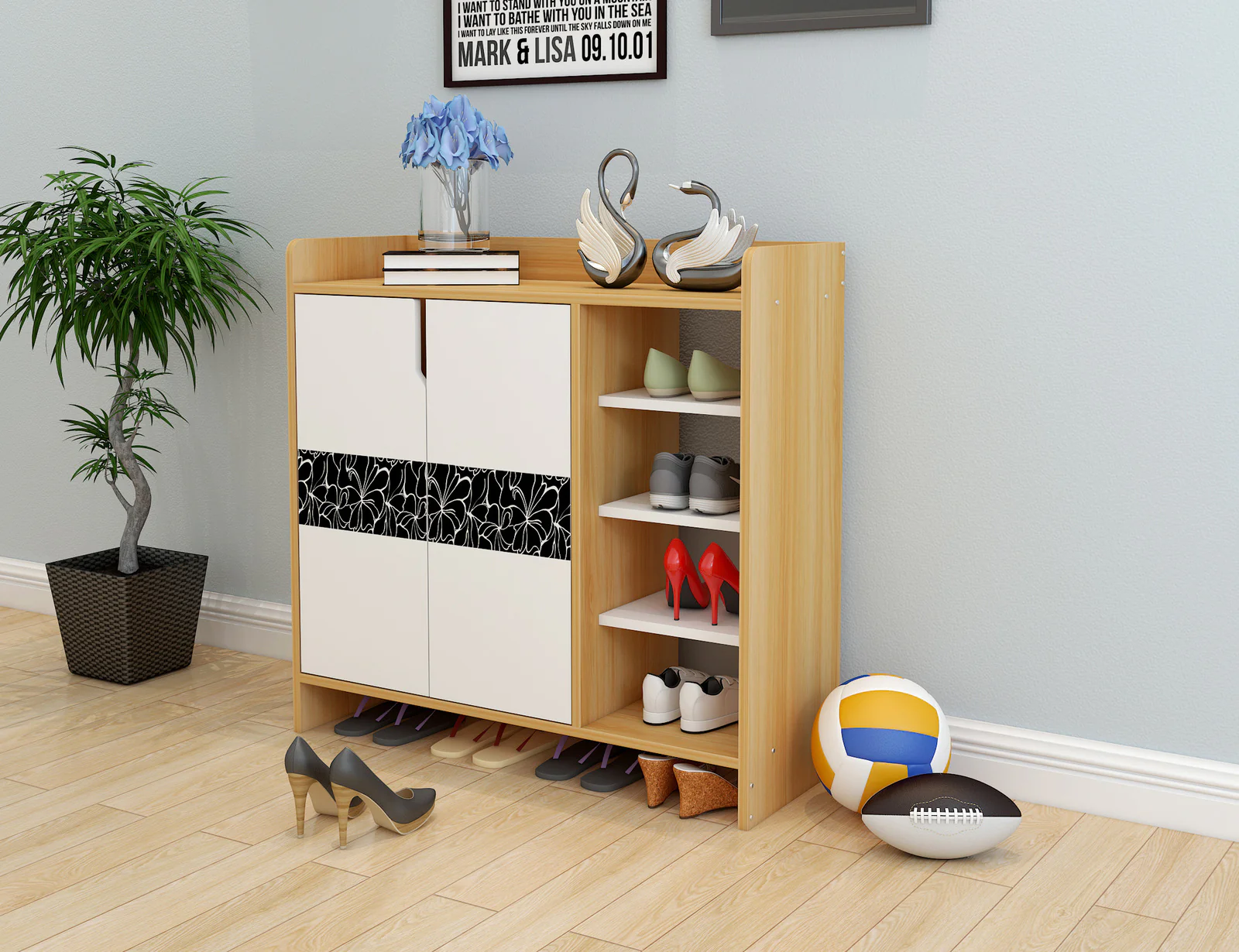 Avenue Deluxe Contemporary Wooden Shoe Storage Cabinet - Image 3