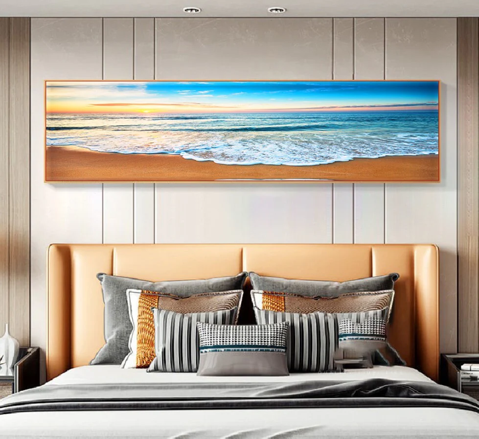 Beach Painting Framed Long Canvas Wall Art - 100cm x 30cm - Image 2