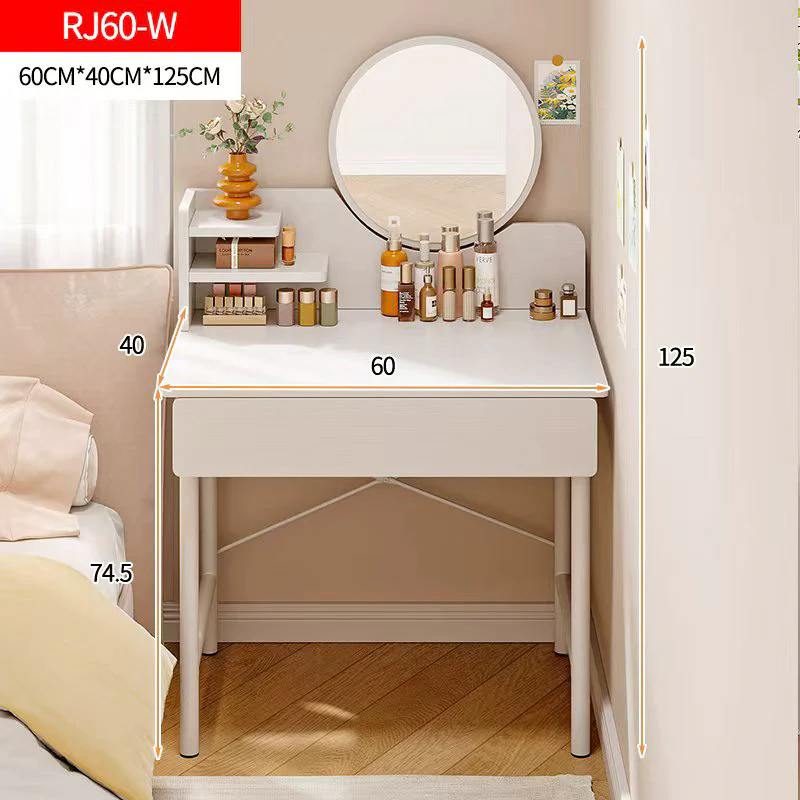 Luxe Dresser Makeup Vanity Dressing Table with Round Mirror Drawer White - Image 10