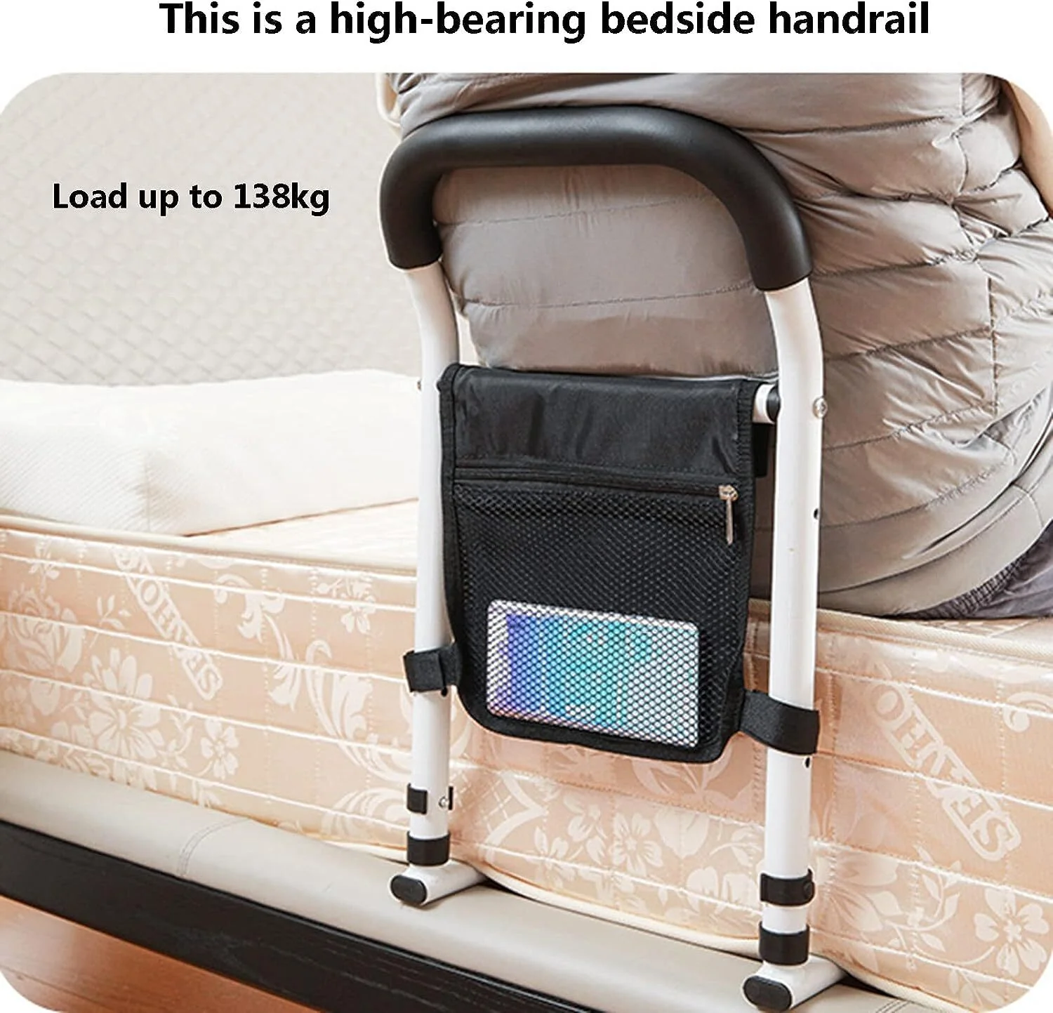 Bed Railing Bedside Assist Safety Rail Standing Support Bar Handle Elderly Adults Aid - Image 2