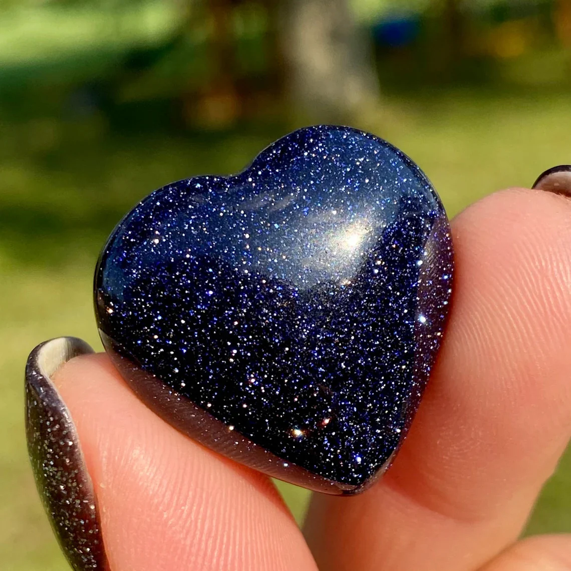 Blue Goldstone Crystal Heart Stone Natural Gemstone - Image 3