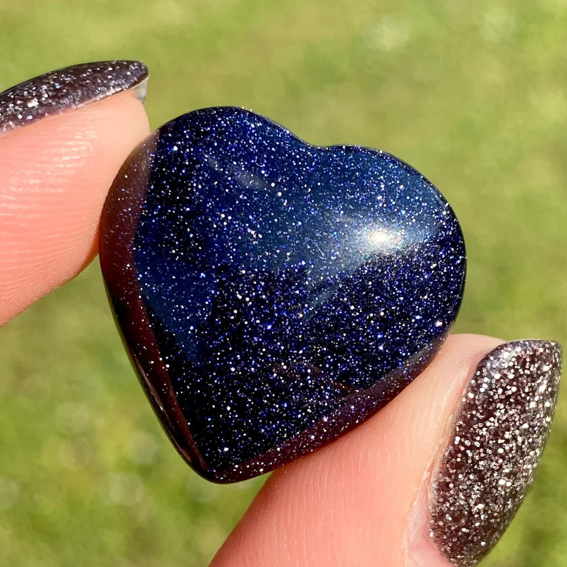 Blue Goldstone Crystal Heart Stone Natural Gemstone - Image 4