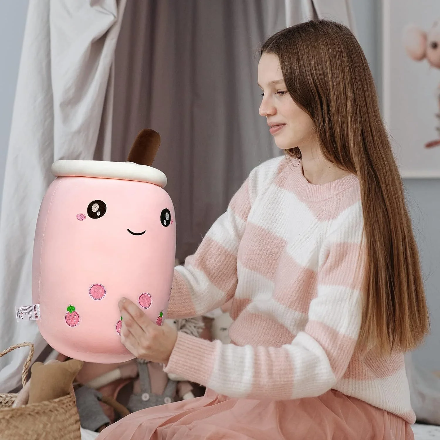 Bubble Tea Plush Toy Boba Cuddly Doll Pillow Cushion - 30cm, Pink - Image 11