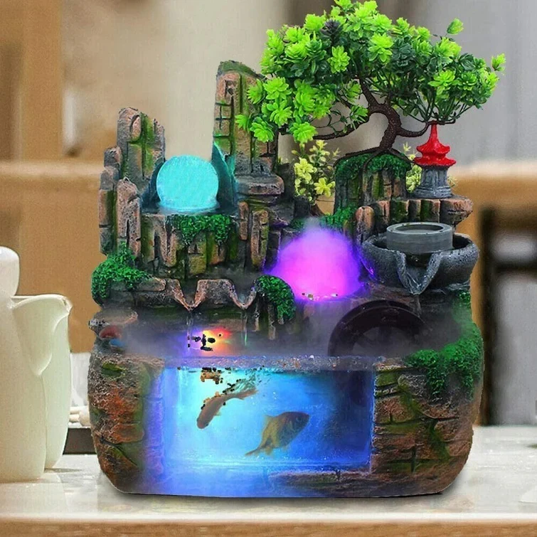 Calming Fountain Water Feature Ornament with Fish Tank - Image 12