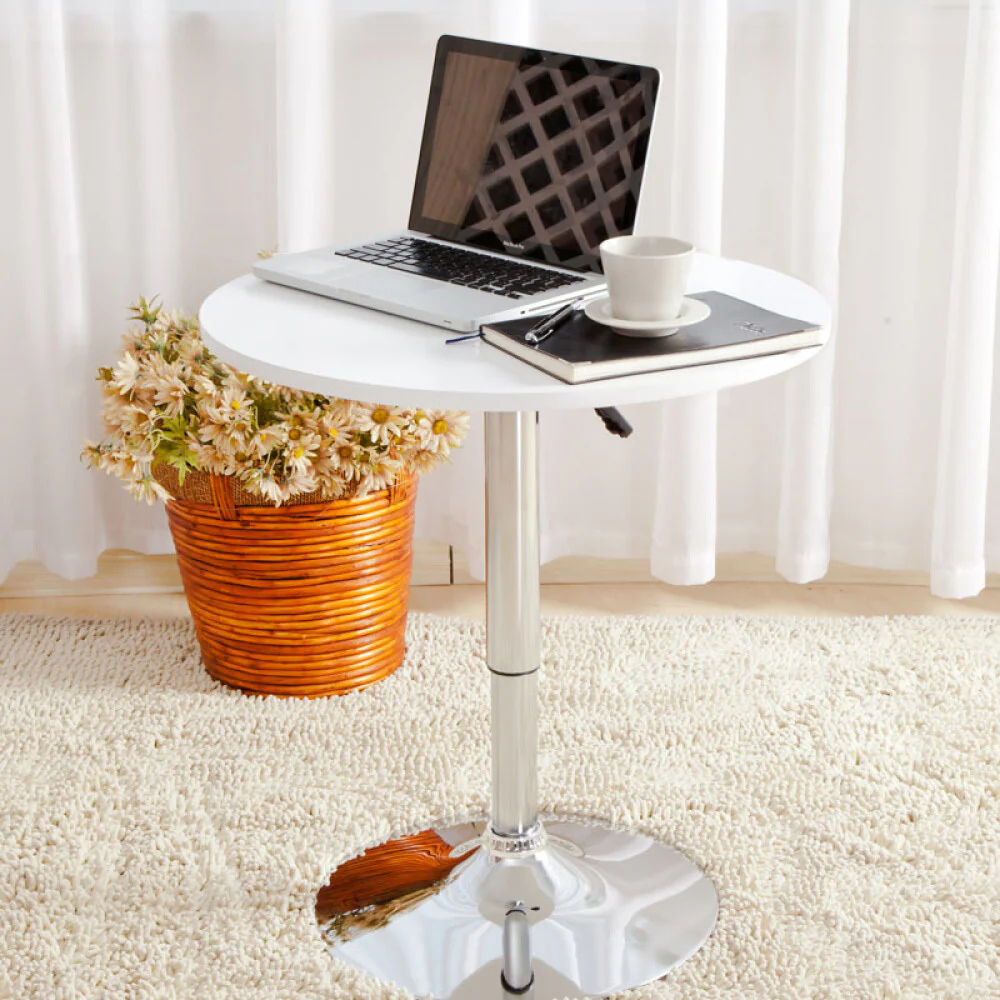 Century Designer Round Bar Table Height Adjustable with Gas Lift (White/Stainless Steel) - Image 10