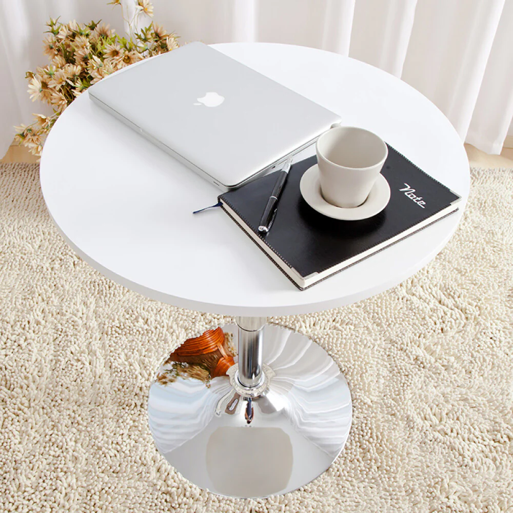 Century Designer Round Bar Table Height Adjustable with Gas Lift (White/Stainless Steel) - Image 11